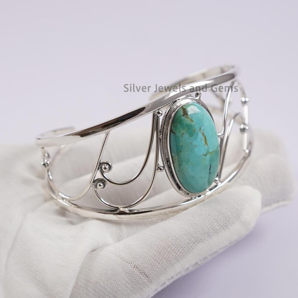 Turquoise Open Cuff Bracelet, Boho Adjustable Bracelet, Turquoise Jewelry, 925 Silver Bracelet, Birthday Gift , December Birthstone