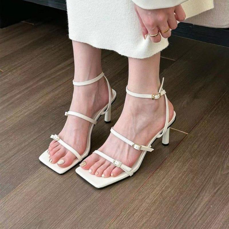 Fashion New Women's Shoes Fashion Buckle Design Square Toe Thin High Heel Sandals Shoes for Women Sandalias De Mujer 2025