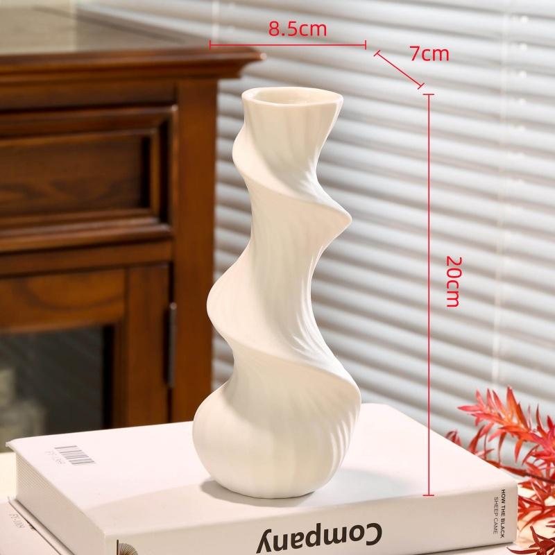 

White Ceramic Vase Wave-shaped Pleated Flowerpot Ceramic Handicraft Floral Arrangement Accessories Home Decoration Accessories