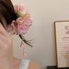 Bohemian Artificial Peony Flower Hair Clips Women French Imitation Pearl Long Chain Tassel Hair Accessories Vacation Party K1