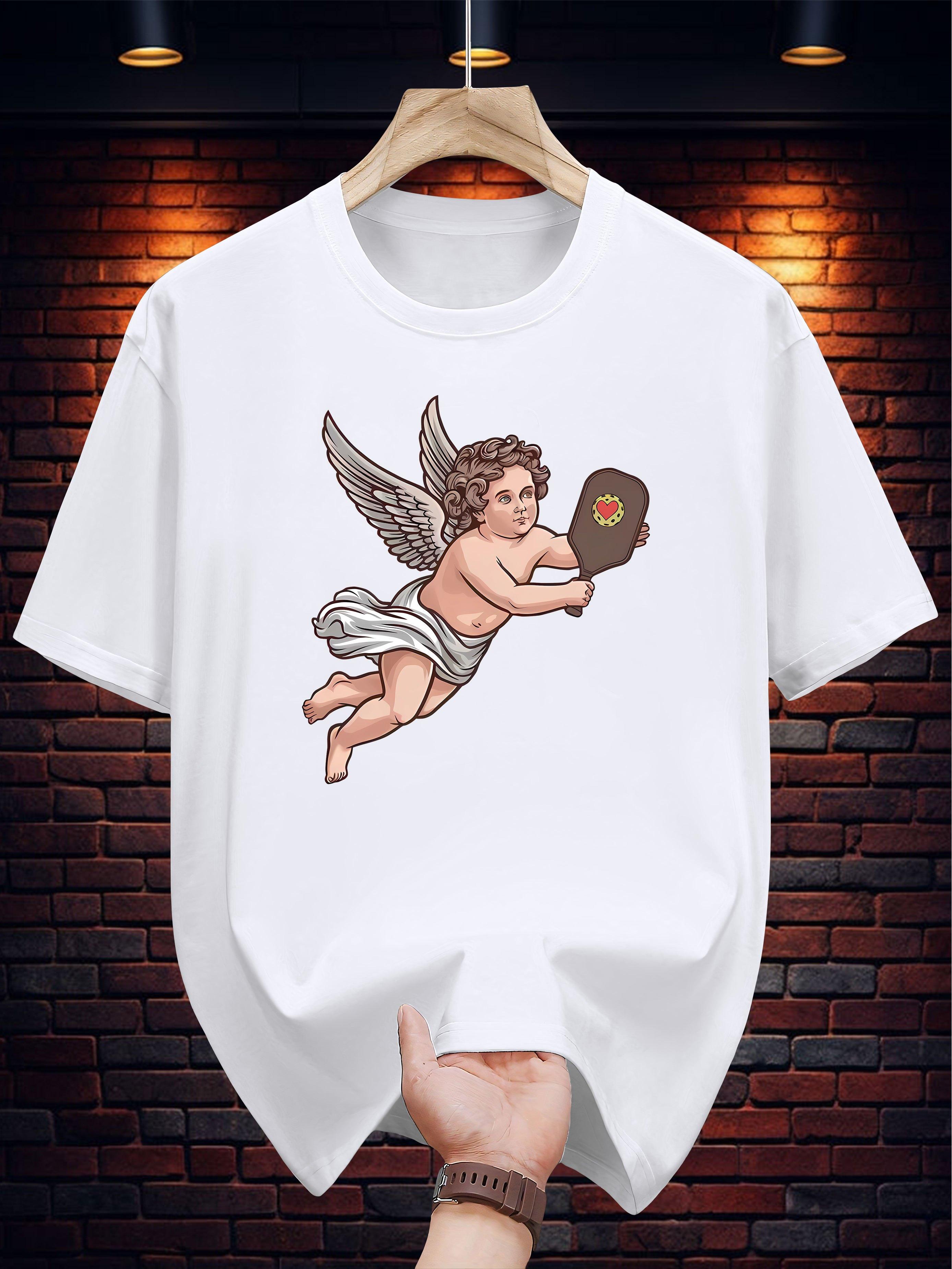 

Graphic T-shirt - Black Casual Short Sleeve Tee with Cupid & Pâté Print XXXL