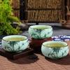 Celadon Tea Cup Set Hand Painted Lotus Bamboo Koi Fish Design 80ml Ceramic Chinese Gongfu Tea Ceremony Home Decor Gift