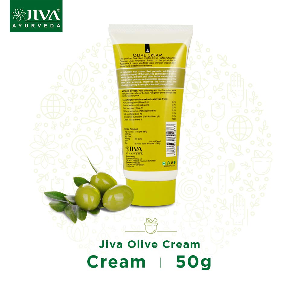 Jiva Olivencreme 50g Packung 1 | Ayurvedische Hautpflege für Anti-Aging, Pickel, Akne, Falten, Mattheit, Kollagen-Boost