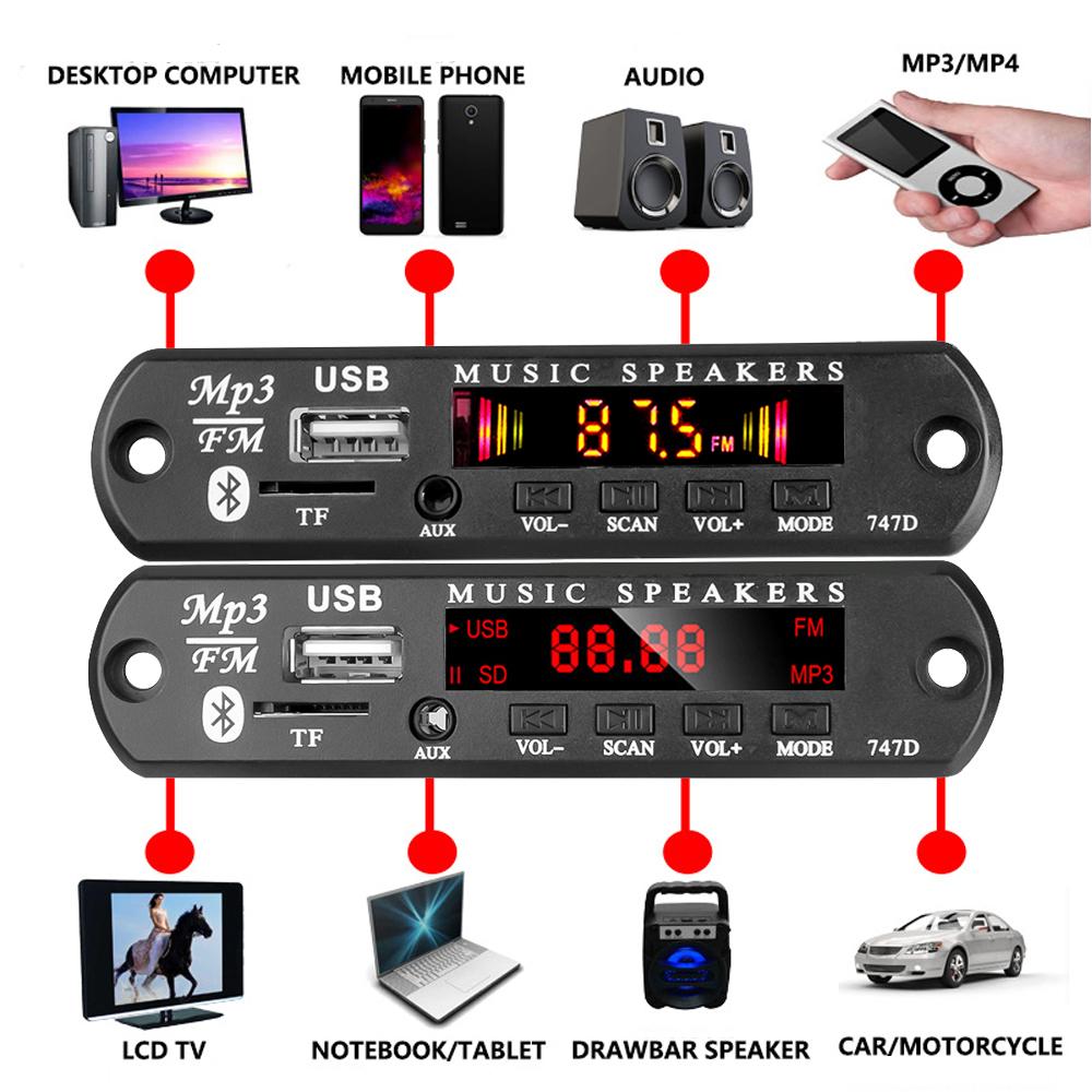 KEBIDU Bluetooth 5.0 MP3 WMA Decoder Board DC 12V Wireless Audio Module Car MP3 Player With Remote Control USB AUX FM TF Radio