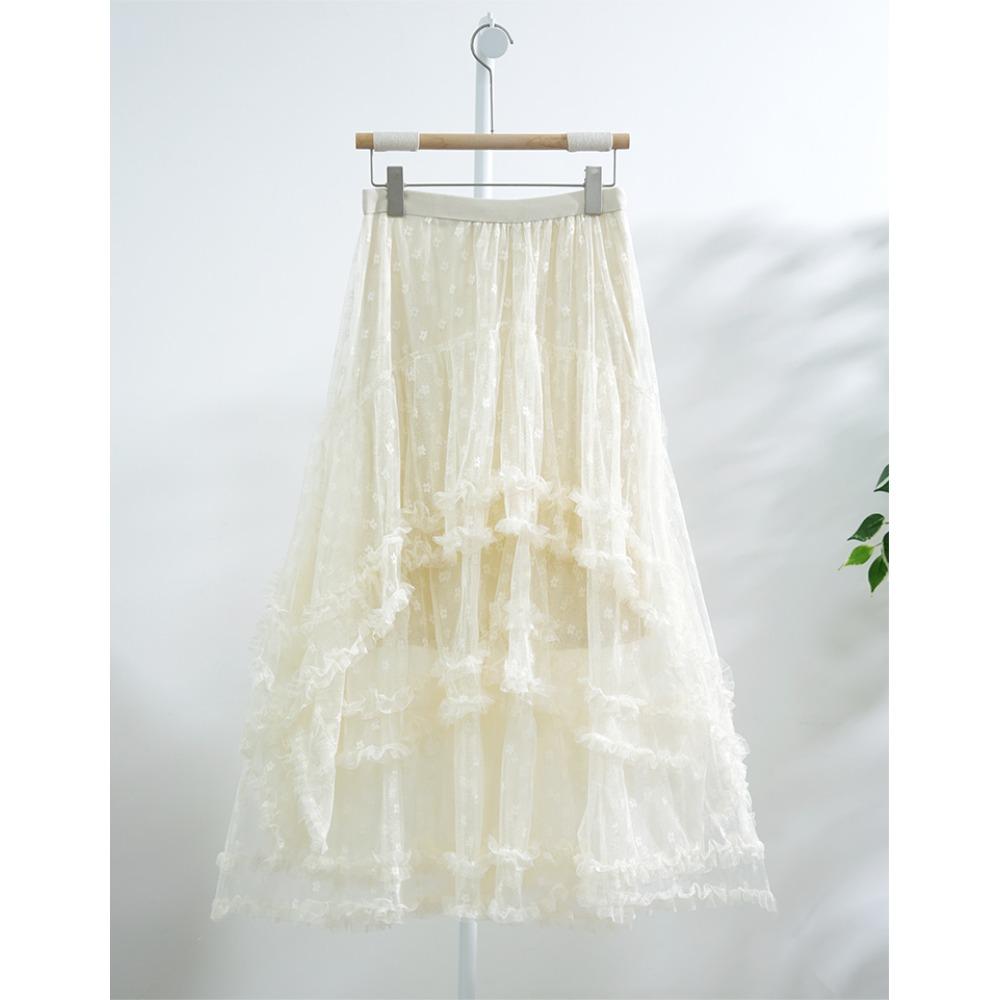

DIMANAF 2025 Лето Женские Новые Юбки Винтажные Свободные Эластичные Плиссированные Элегантные Белые Длинные Юбки Кружево Высокая Талия one size бежевый