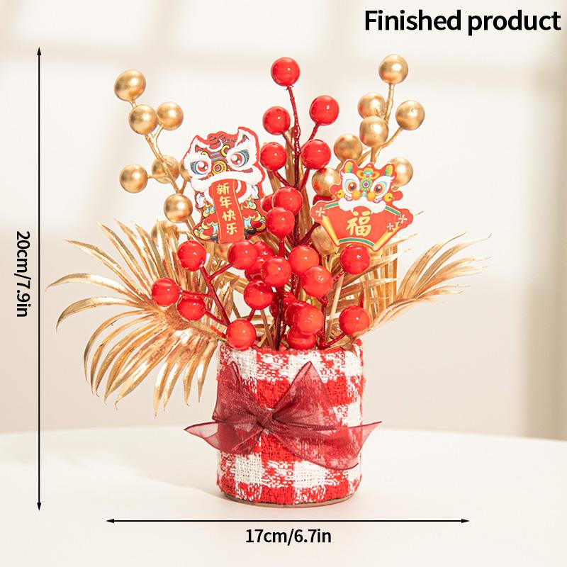 2026 Chinese Wealth Fruit Pot Decoration Chinese New Year Desktop Ornament Spring Festival Gift Decor Blessing Flower Bucket