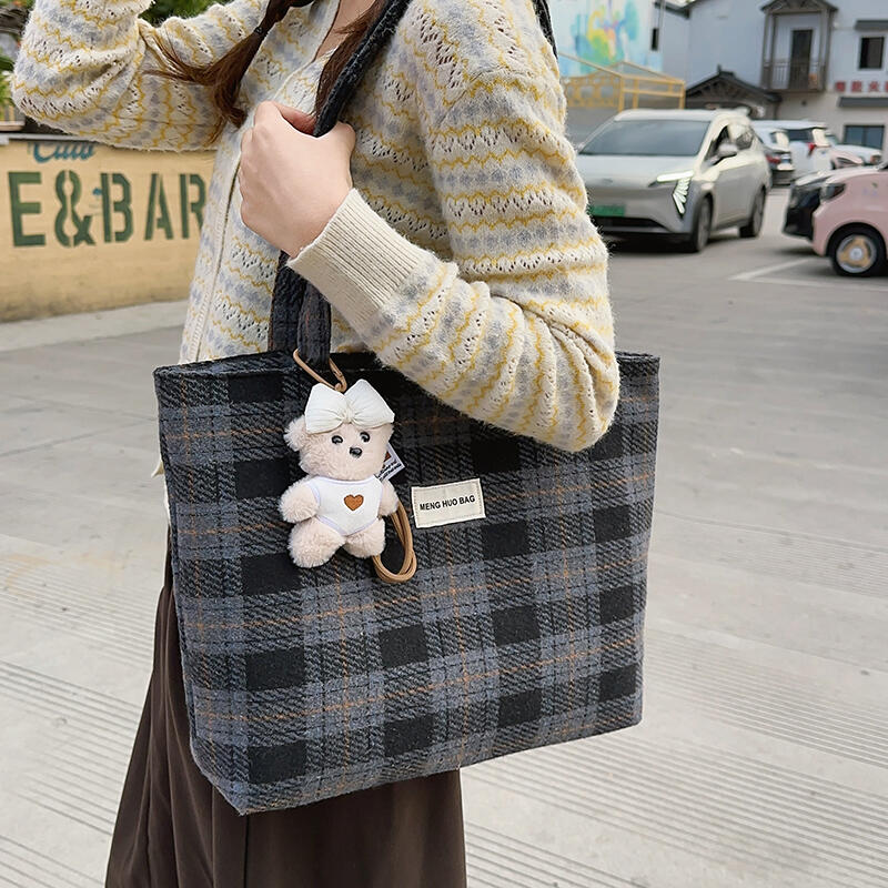 Große Kapazität Unordentlichkeitstasche Wollkaromuster Schulter Tragetasche