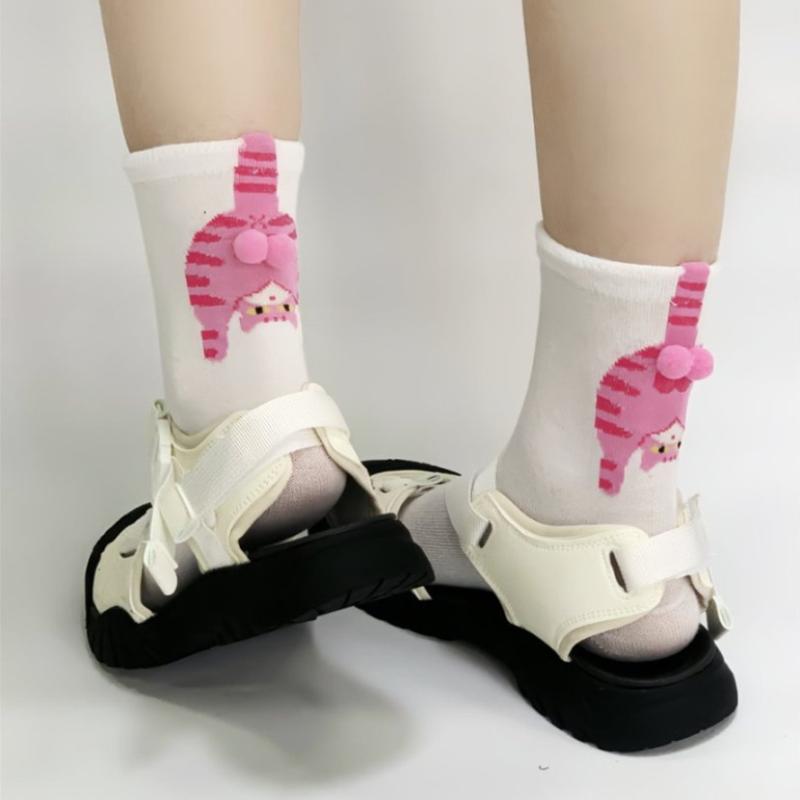 1Pair Ins Cat Egg Cotton Socks Couple Socks Cat Balls Kawaii Hand Knitting Socks Cartoon Ginger Cat Tabby Creative Kid Gift