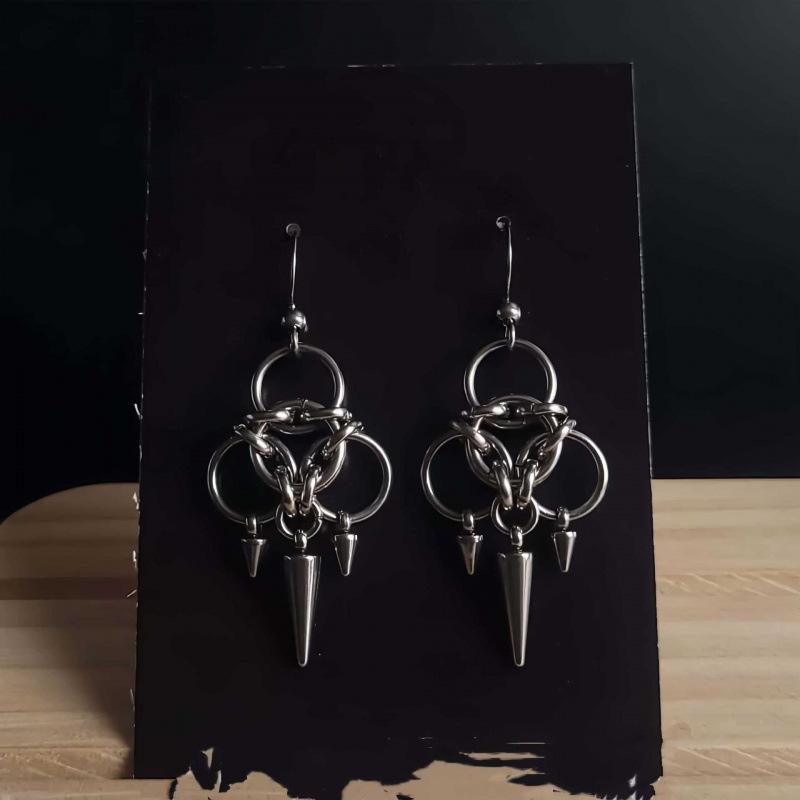 Jun'an Gothic Spike Stainless Steel Chain Link Pendant Earrings
