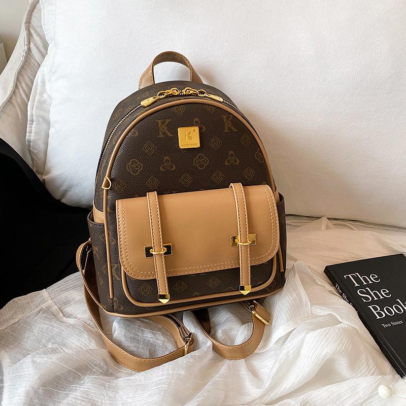 Fashion Contrasting Backpack Women's New High-end Large-capacity Casual Backpack College Style Bag