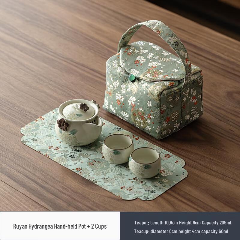 HANDUNYOU Ru Kiln Hydrangea Travel Tea Set
