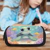 1 Stück Süßes Meeresschildkröten-Federmäppchen - Großer Schul- & Büro-Organizer mit Meeresleben-Design (Schildkröten, Fische, Seesterne, Korallen) - & s Flip-