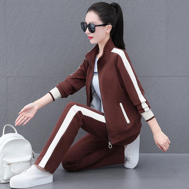 Completo Sportivo Casual Semplice alla Moda da Donna Primavera Autunno Cardigan con Zip Tuta Pantaloni Due Pezzi