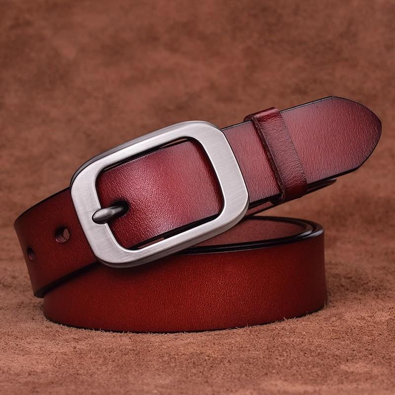 Womens Genuine Leather Belt With Metal Pin Buckle Motorcycle Riding Casual Wear Adjustable Waistband Fashion Accessory