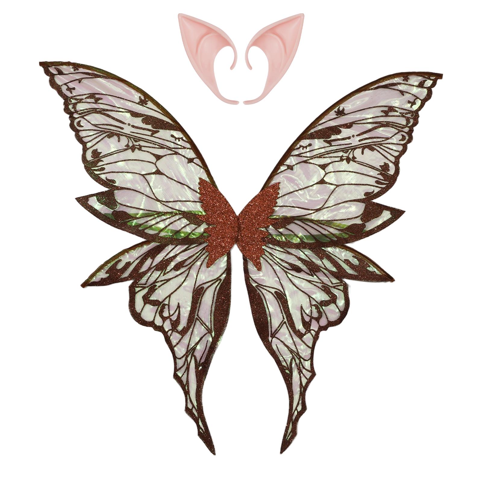 Ailes de Papillon Fée Elfe Oreilles Femmes Princesse Halloween Cosplay Ailes d'Elfe Fantaisie Aile de Papillon Accessoire Cosplay Déguisement Elfe One Size
