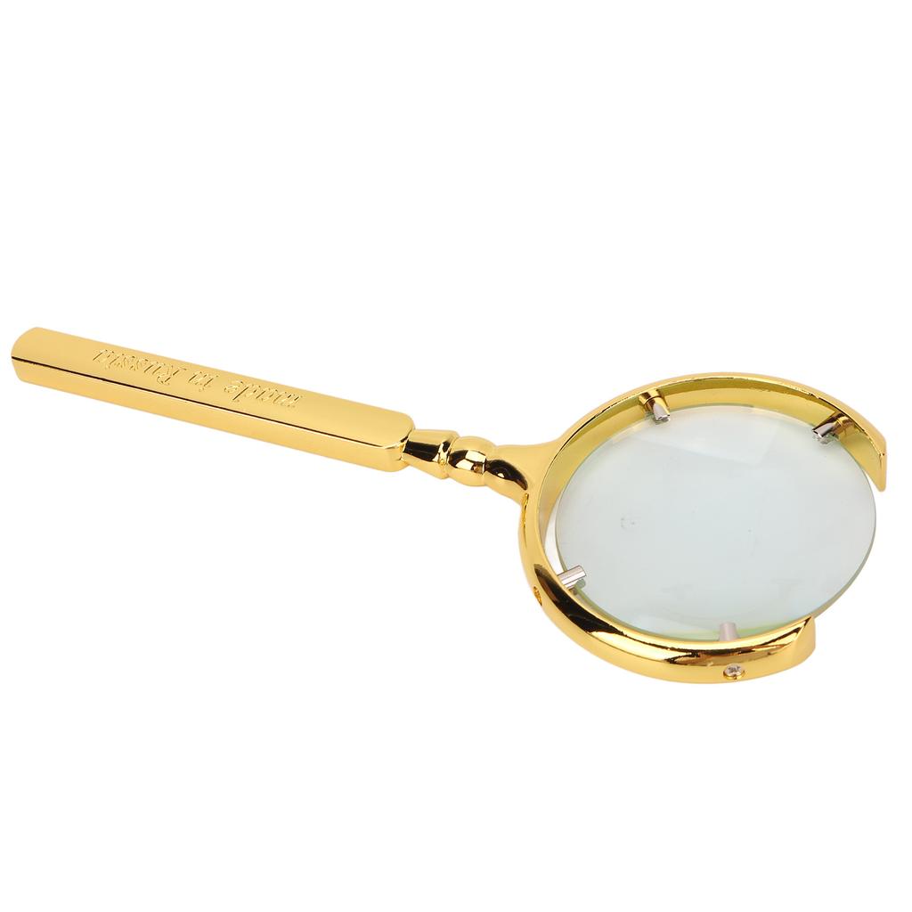 Magnifying Glass Golden Ergonomic Handheld Stainless Steel Handle 8X Lune Shape Open Reading Magnifier for Elder