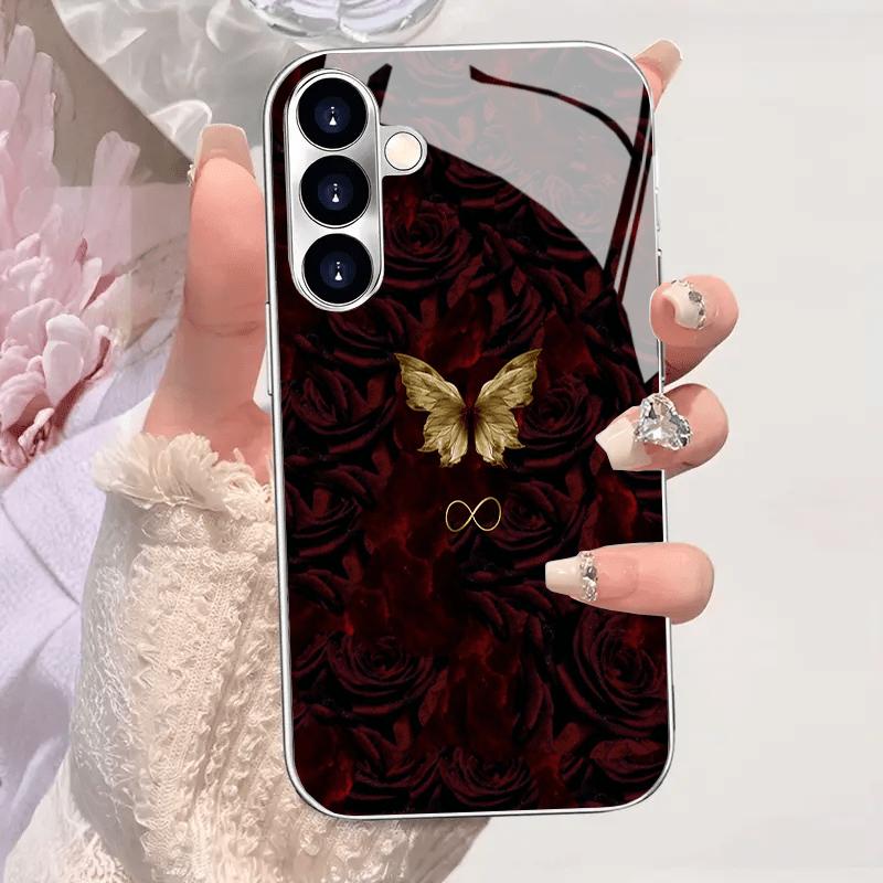 Elegant Dark Rose phone case s26 ultra case glass mobile phones for Samsung Galaxy S26 S25 S24 S23 S22 FE Ultra Plus