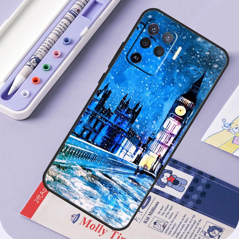 Retro Winter Snow London For Oppo A17 A18 A94 A74 A54 A15 A38 A58 A78 A98 A40 A60 A80 A16 A76 A96 A57 A77 A5 Pro Case