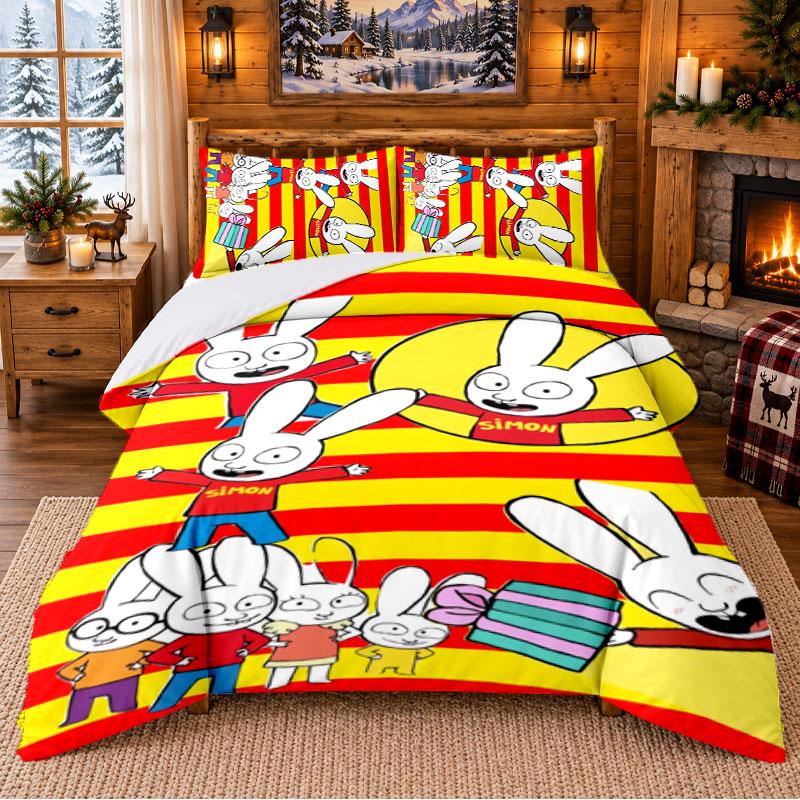 Simon Super Rabbit Pattern Bedding 3Pcs Set Bed Sheet And Pillowcases For Indoor Bedroom