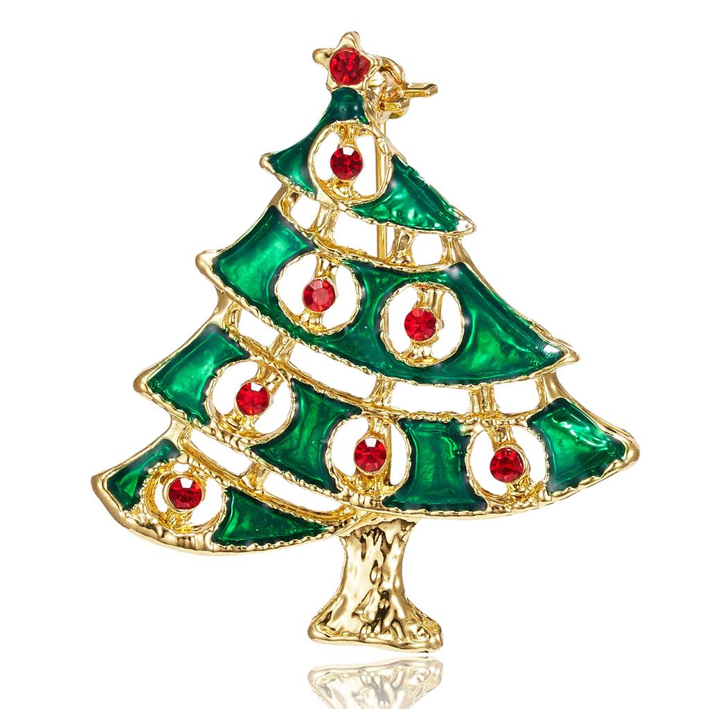 Rinhoo Fashion Zircon Christmas Tree Green Tree Brooch Pins Christmas New Year Gift Jewelry Gift