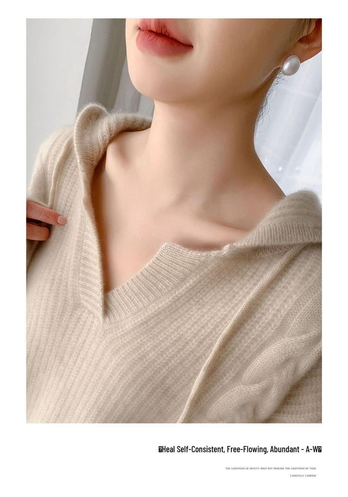 Women's Plus Size Hooded Wool Cable Knit Pullover - Slim Fit Casual Sweater for Autumn/Winter