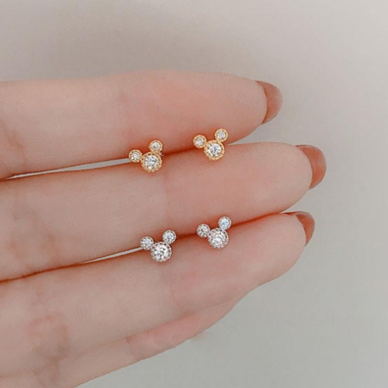 Cute Mini Mouse Stud Earrings for Women with Zircon Girls Piercing Jewelry Gift