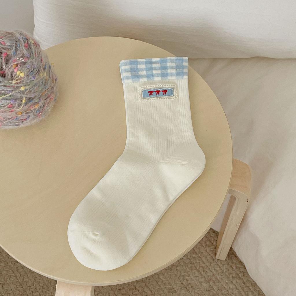 Weiße Kätzchen Süße Socken Frühling Baumwolle Mittelschaft Koreanischer Trend Schleife Stapelbare Socken