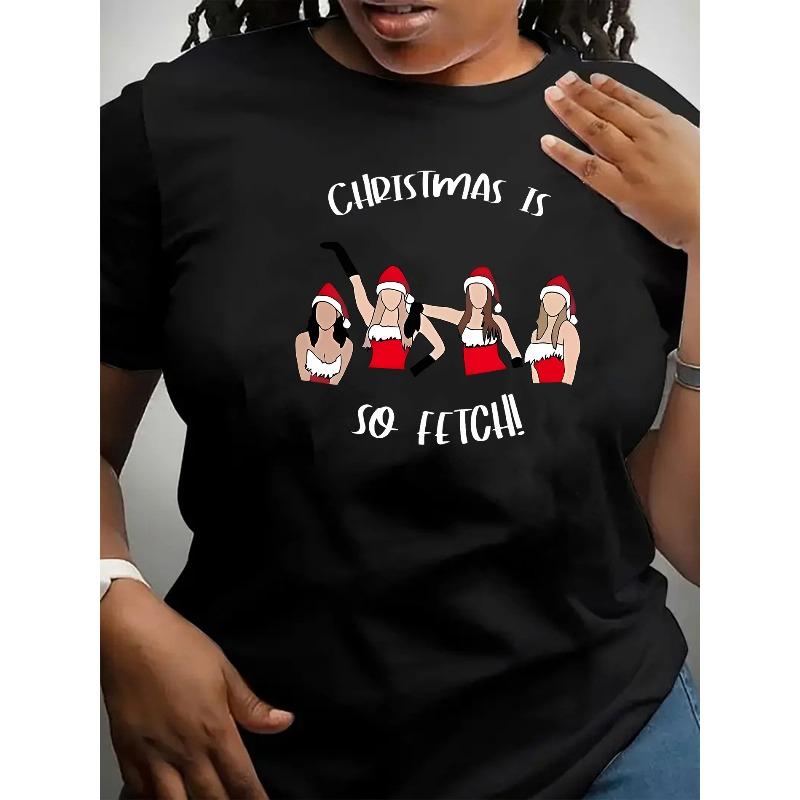 Женская повседневная спортивная футболка с коротким рукавом, спортивная футболка с круглым вырезом, рождественский принт S чёрный