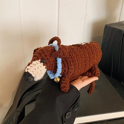 Cartoon Cute Dachshund Boys and Girls Shoulder Bag Wool Crocheted Baby Crossbody Bag New Children's Bag
