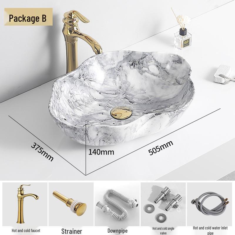 Tengxiang Marble Pattern Ceramic Single Basin Countertop Integrated Sink
