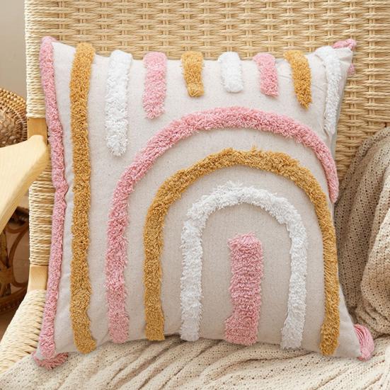 Valentine's Day Throw Pillow Cover 18" X 18" 3D Embroidered Soft Tufted Pink Pillowcase Plush Faux Fur Pillow Cover