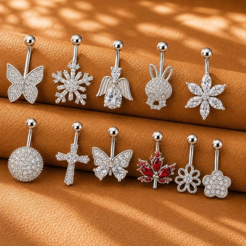 Stainless Steel Belly Button Rings For Women Crystal Navel Piercing Body Jewelry For Beach Use