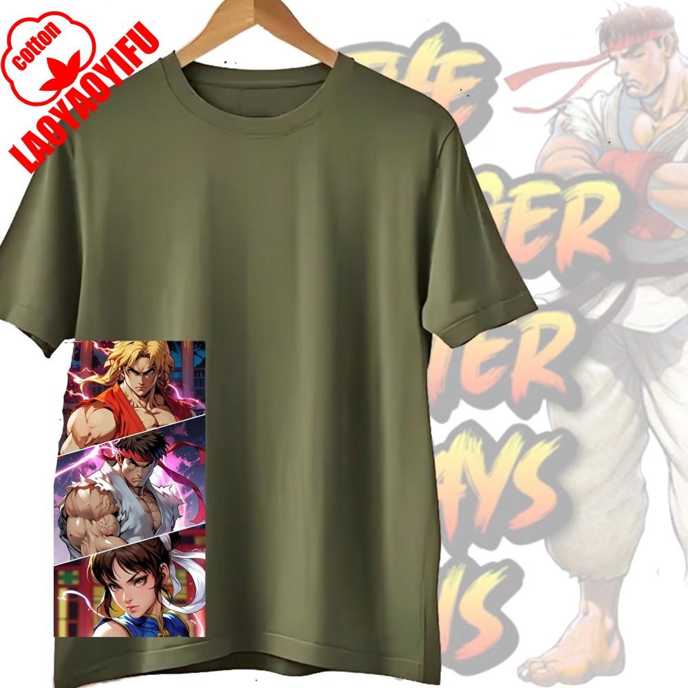 Street Fighter Chun-Li Ryu Printed Y2K New Couple Cotton T-Shirts Men Women Streetwear Casual Harajuku Retro Unisex Tee Top