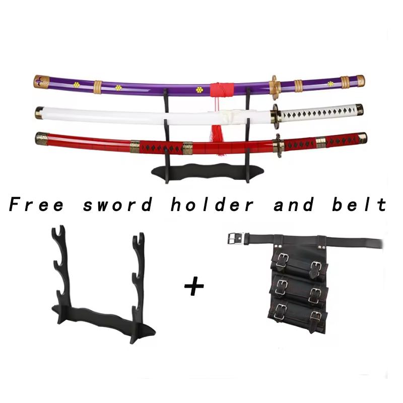 3-piece Set of 104cm/41in Wooden Sword Anime Character Roronoa Zoro Knife Role-playing Props with Belt and Knife Holder Included