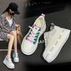 Genuine Leather White Shoes for Women Thick Sole Single Mesh Breathable Inner Height Increase All-match Casual Sneakers