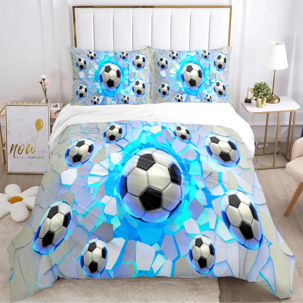 Fußball Bettbezug Set Weiche Bettdecke Bettwäschesets und Kissenbezüge für Jugendliche, Einzel-/Doppel-/Queen-/King Bettbezug Kissenbezug
