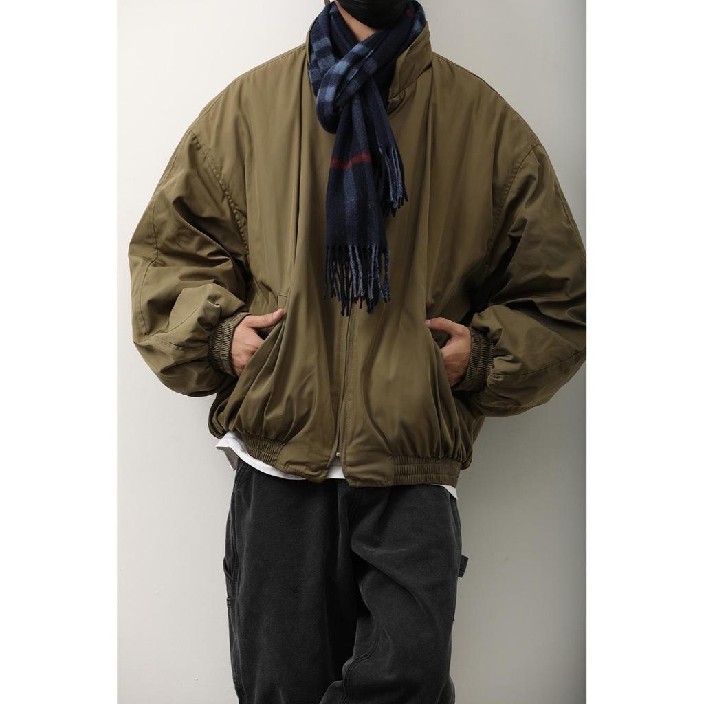 Men's Hong Kong Style Stand Collar Cotton Jacket - Autumn/Winter Retro, Warm, Loose, Versatile Outerwear.