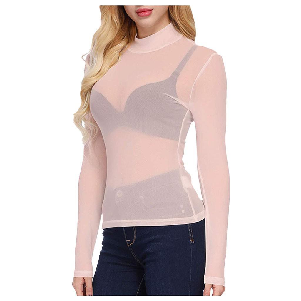 Dámský průsvitný síťovaný crop top s dlouhým rukávem