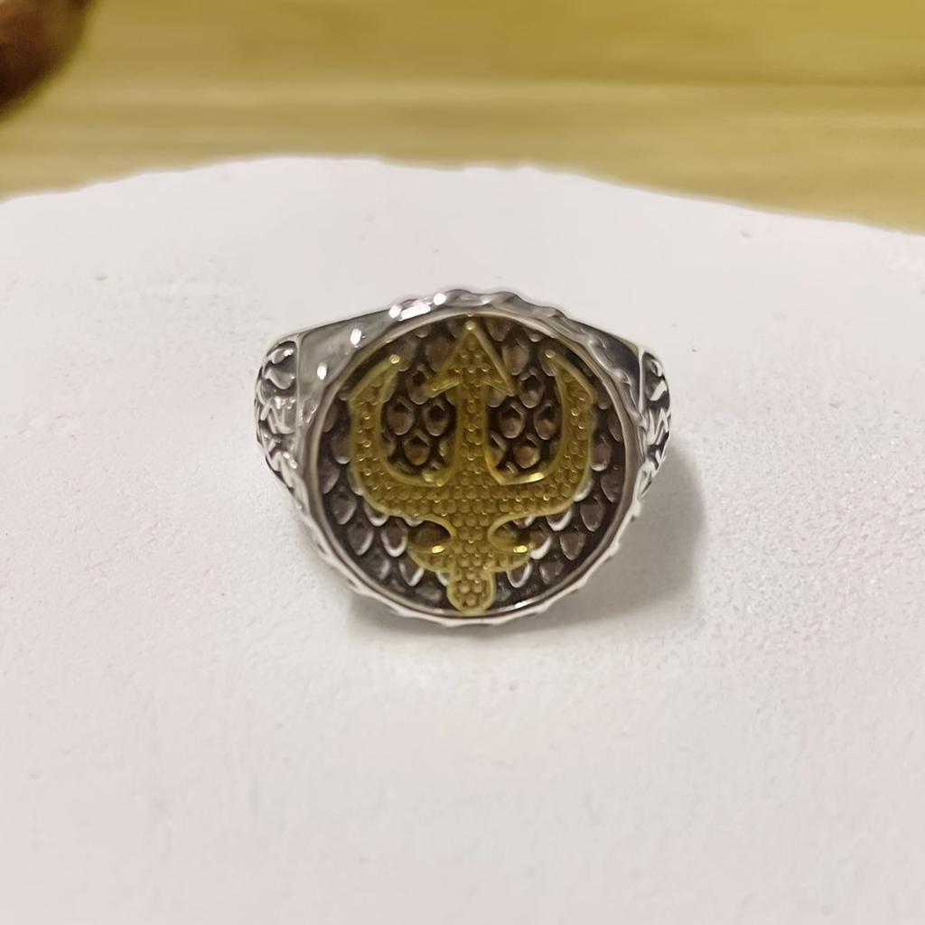 New Neptune Trident Handsome Ring Versatile Retro Trendy Boys Open Adjustable Ring