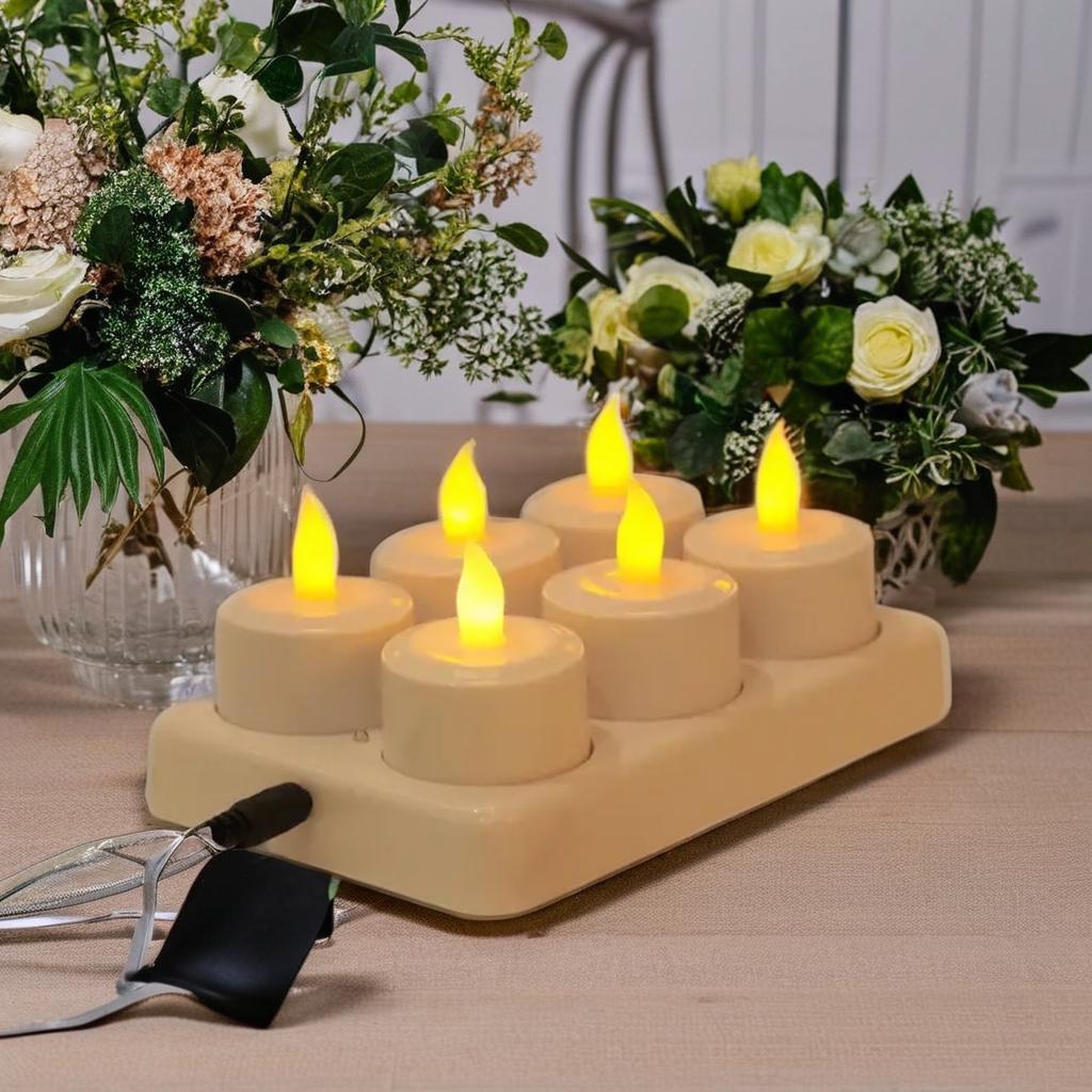 USB Şarj Edilebilir LED Mum Işığı 6 Mum Alevsiz Titreyen Dekorasyon Ev Kullanımı Düğünler Noel & Cadılar Bayramı Hediyesi İçin