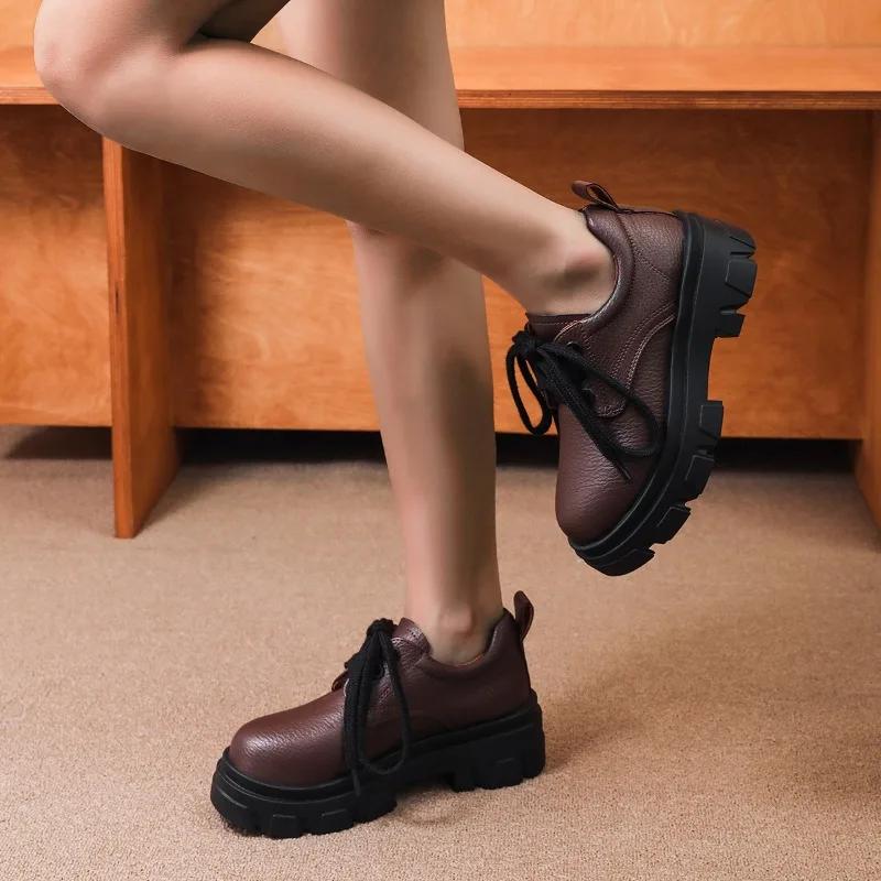 fashion Women Shoes on Sale 2024 High Quality Lace Up Women's Pumps Autumn Round Toe Solid Outdoor Platform Chunky Heels Plus Size Shoes