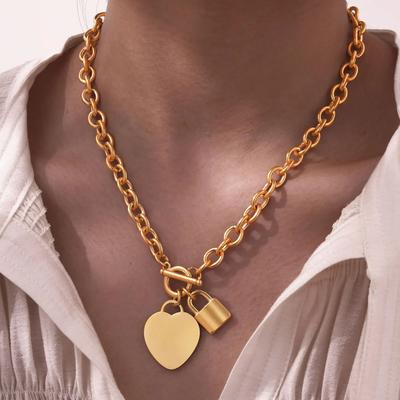 Gold Plated Heart-shaped Lock Necklace for Women,Luxurious Link Chain Stainless Steel Necklaces,Trendy Mother's Day Gift Jewelry