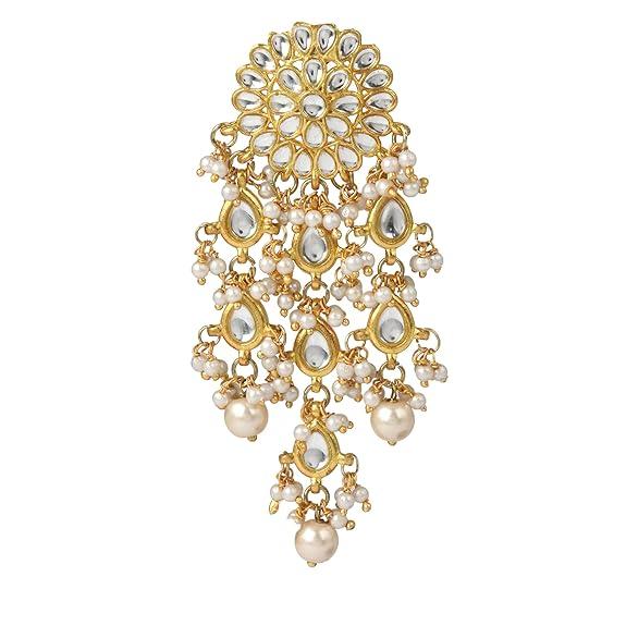Womens Gold Plated Kundan Tassel Earrings