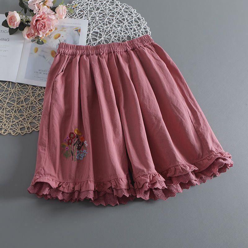 Cotton Shorts Women Summer Vintage Loose Large Size High Waist Casual Wide Leg Pants