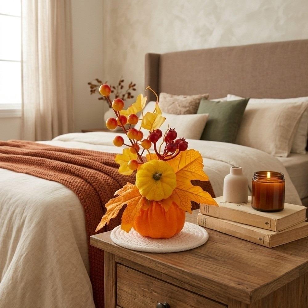 DIY Artificial Pumpkin Flower Bonsai Style Autumn Harvest Decoration Office Desktop