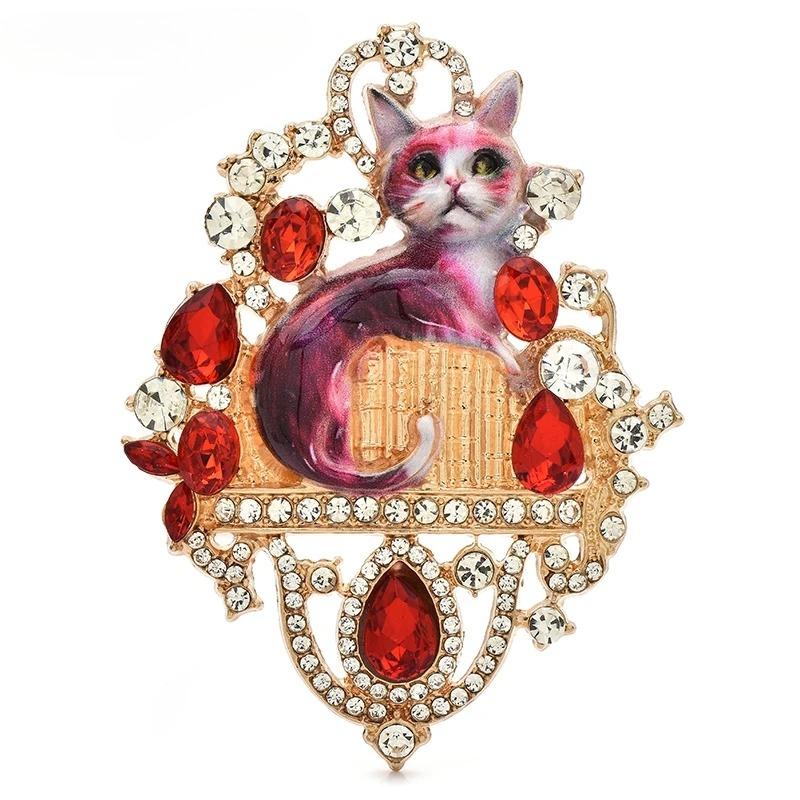 Cat Badge for Women Unisex Rhinestone Enamel Animal Party Brooch Pins Christmas Gifts