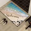 Beach Wave Welcome Mat, Realistic Ocean Sea Coast 2D Flat Printing Entryway Rug, Non-Slip Washable Floor Mat