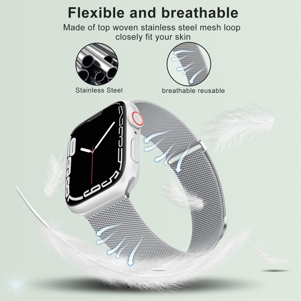 Magnetic Strap for Apple Watch Series 10 9 8 7 SE 6 5 4 3 2 1 42mm 41mm 40mm 38mm Milanese Silver Smart Watch Band