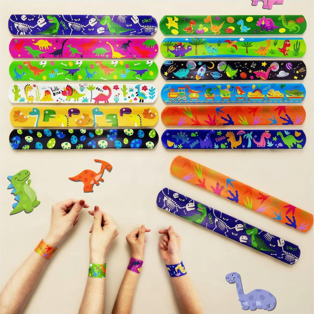 Dinosaur 12Pcs Snap Bracelets Clap Circle Toys Jurassic World Dino Party Favors Kids Birthday Gifts Classroom Prizes