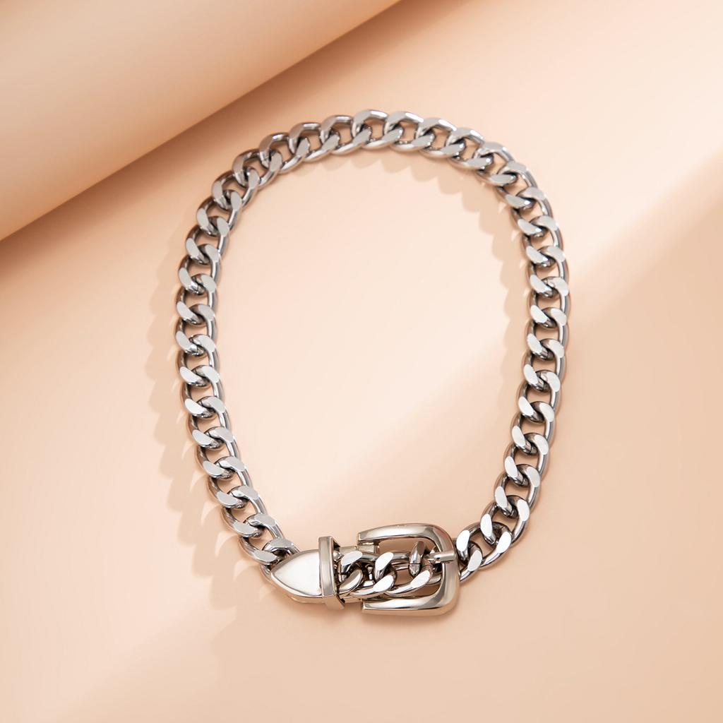  Hip Hop Minimalist Design Belt Buckle Chain Collar Necklace Retro Chill Style Personalised Necklace